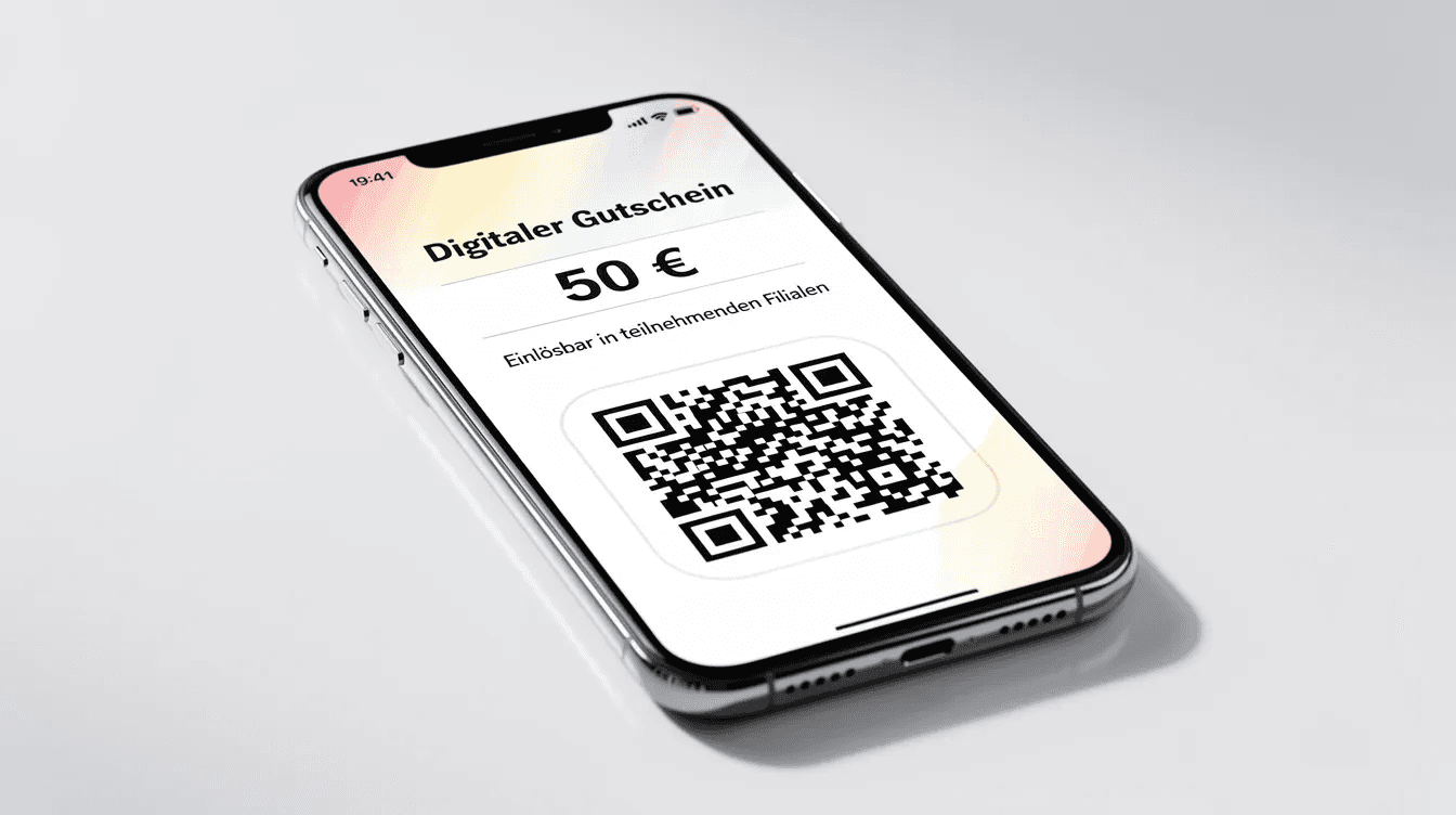 A smartphone displays a digital voucher with QR code for restaurant voucher sales.
